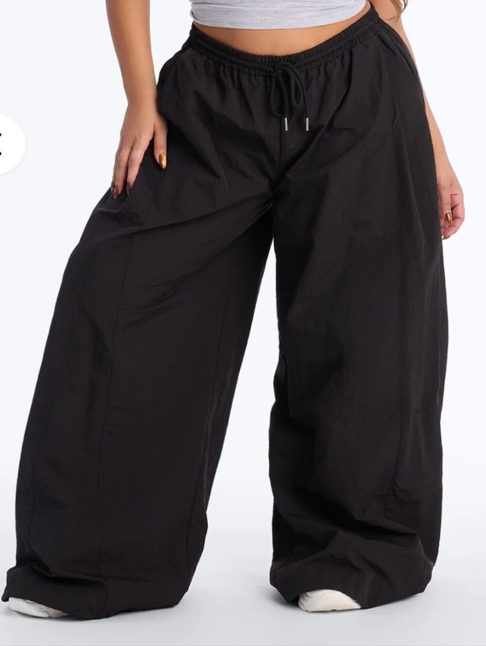 NWT Fashion Nova Black Static Energy Super Wide Leg Windbreaker Pants 33" Size L
